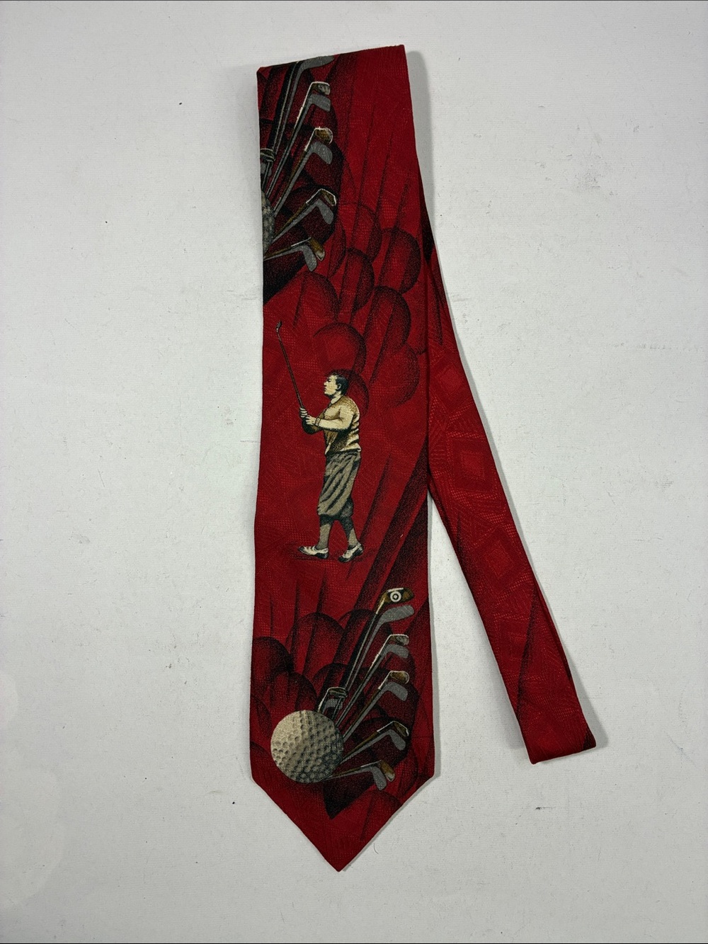 Men's Red Golf Motif Silk Tie